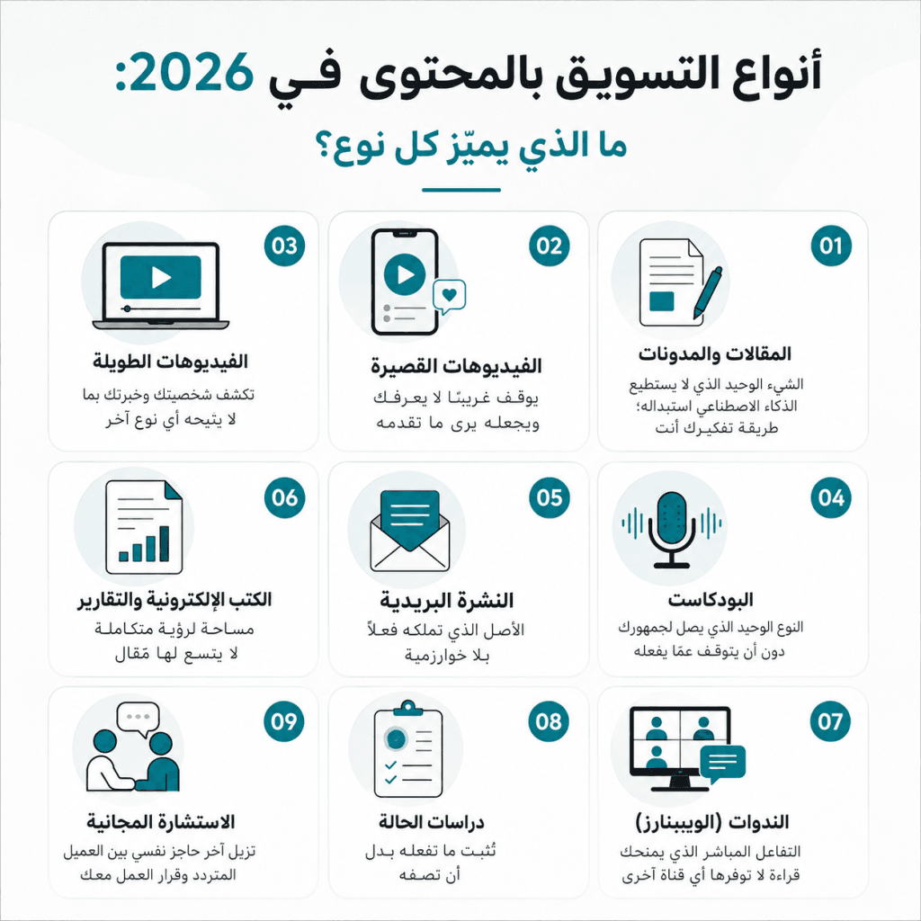 أنواع التسويق بالمحتوى في 2026